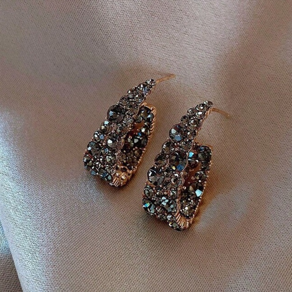 Elegant Rhinestone Hoop Earrings - Picture 3 of 4